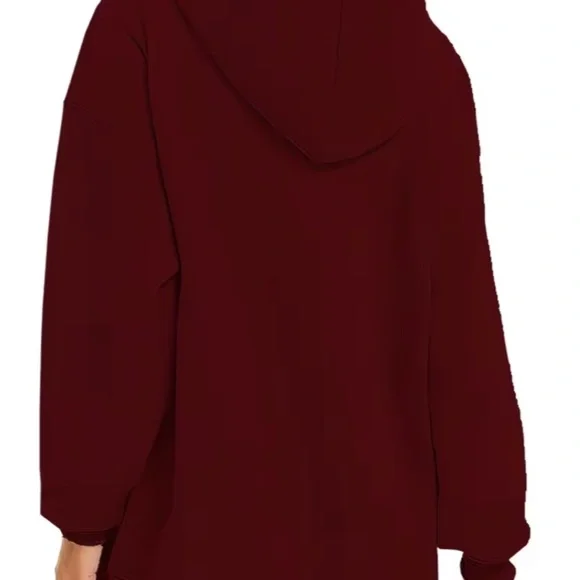 Oversized Burgundy Hoodie Dark Red Sweatshirt Dress - Picture 2 of 4